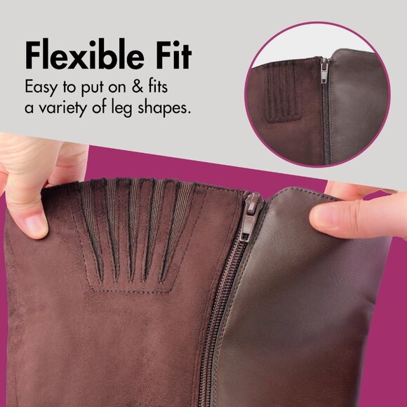 ⚡Women's Dark Brown Comfort Extra Wide Calf Pull On Side Zipper Knee High Boots - Picture 2 of 6